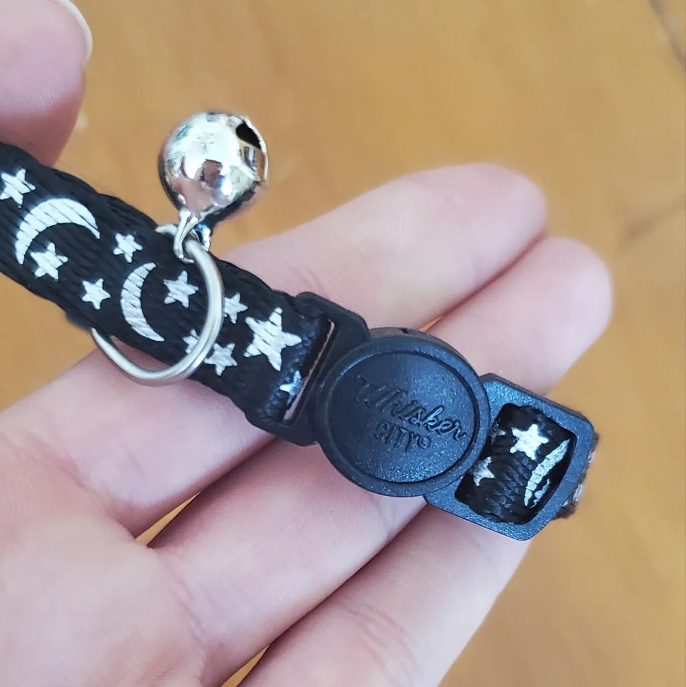 Black Cat Collar with Silver Stars and Moon
